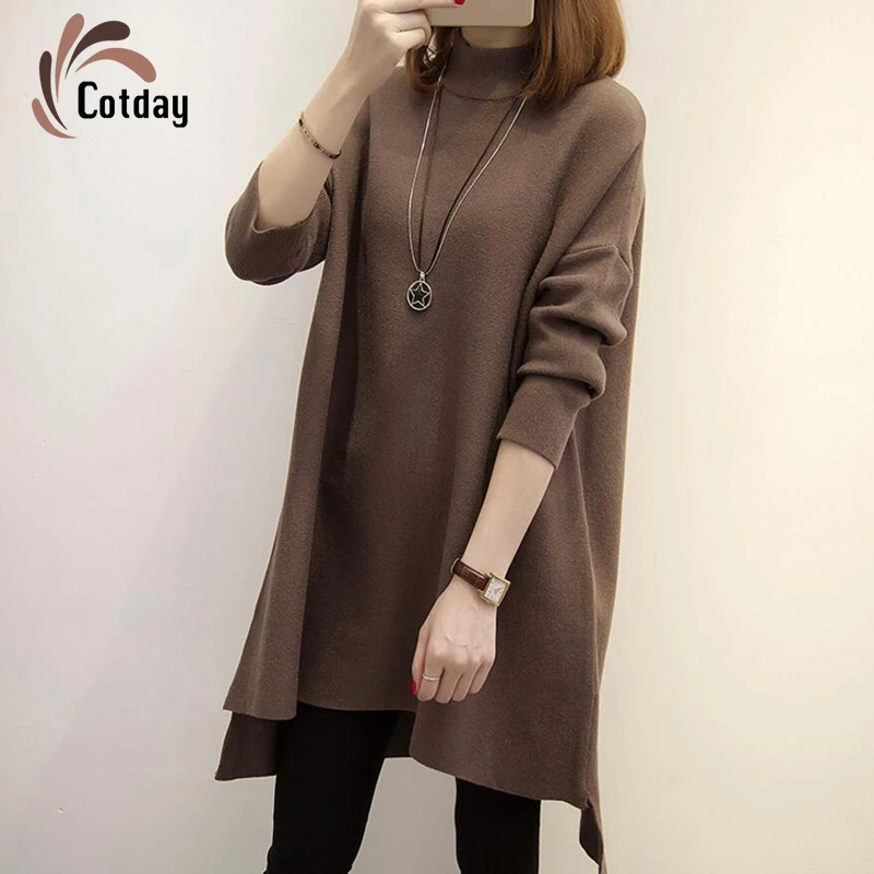 

Cotday Long High Full Sleeve Collar Solid Turtleneck Cashmere Knit Sweater Thick 2020 New Winter Warm Women Pullover Sweater