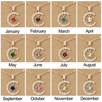 new moon star birthstone necklace for women charm colorful rhinestone clavicle chain pendant choker birthday jewelry gifts