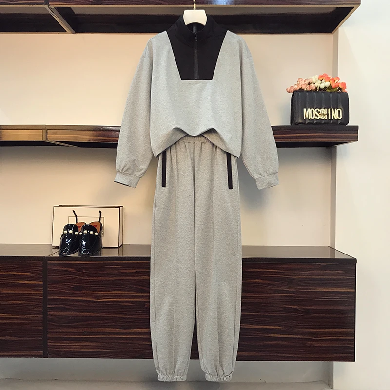 

Женский спортивный комплект из двух предметов, Весенняя модная повседневная толстовка с длинными рукавами и молнией с бирками, Свитшот и бр...