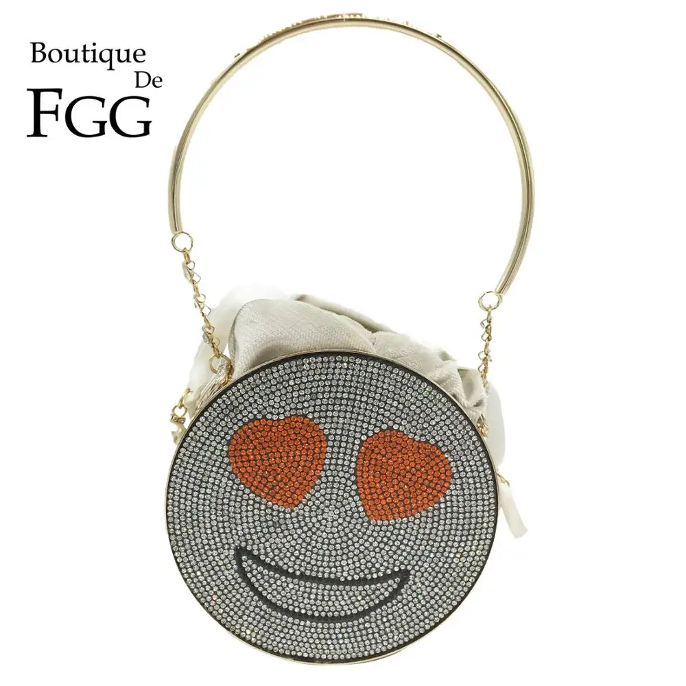 

Boutique De FGG Smile Enjoy Face Женская сумка-клатч со стразами металлические клатчи круглые вечерние сумки вечерние сумочки с кристаллами