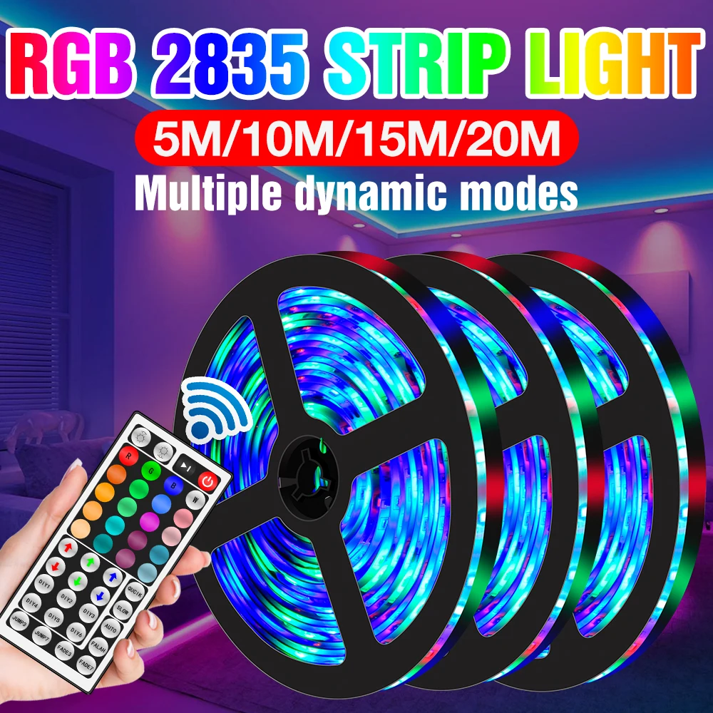 

12V RGB Light Strip Led Ribbon Lamp TV Background Lighting 5M 10M 15M 20M Flexible Fita Light US EU UK Plug Neon Light Tape 2835