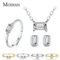modian 925 sterling silver classic charm aaa zirconia necklace earrings rings bridal wedding jewelry set for women fine jewelry