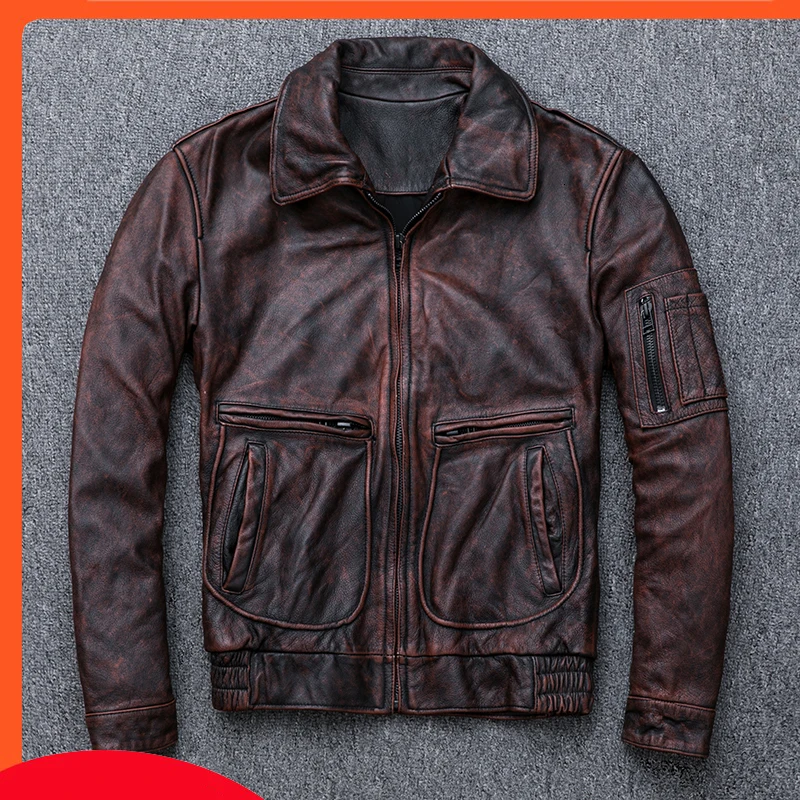Мужская куртка из коровьей кожи байкерская натуральной большие размеры
