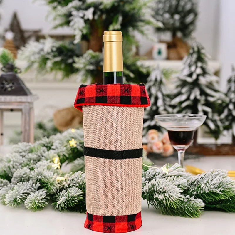 

2Pcs Christmas Lapel Wine Bottle Cover for Christmas Decoration Restaurant Hotel Home Decoration