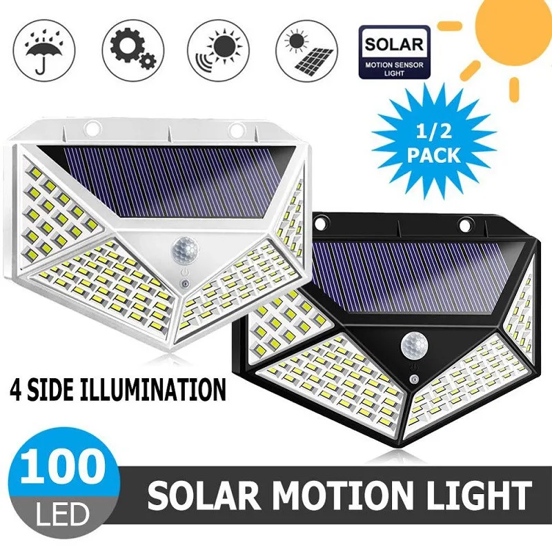 

1/2/4PCS 100 LED Solar Light Outdoor Solar Wall Lamp PIR Motion Sensor Lamp Waterproof Solar Light For Garden Decoration Street
