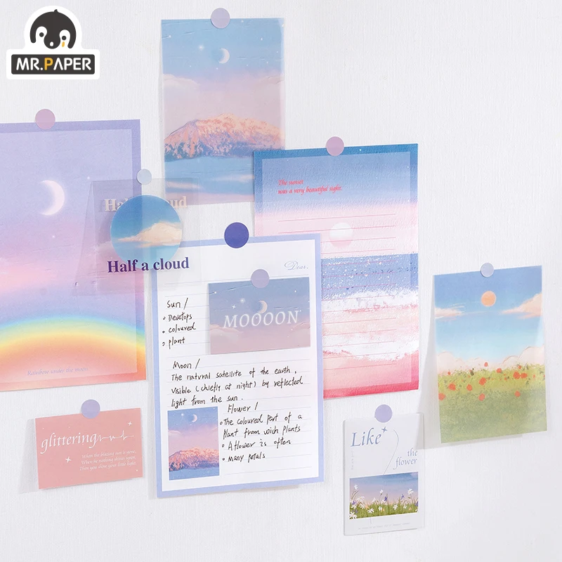 

Mr.paper 4 Ins Boxed Letterhead Set Moonlight Oil Painting Set Series Message Hand Account Decoration DIY Matchbox Envelopes