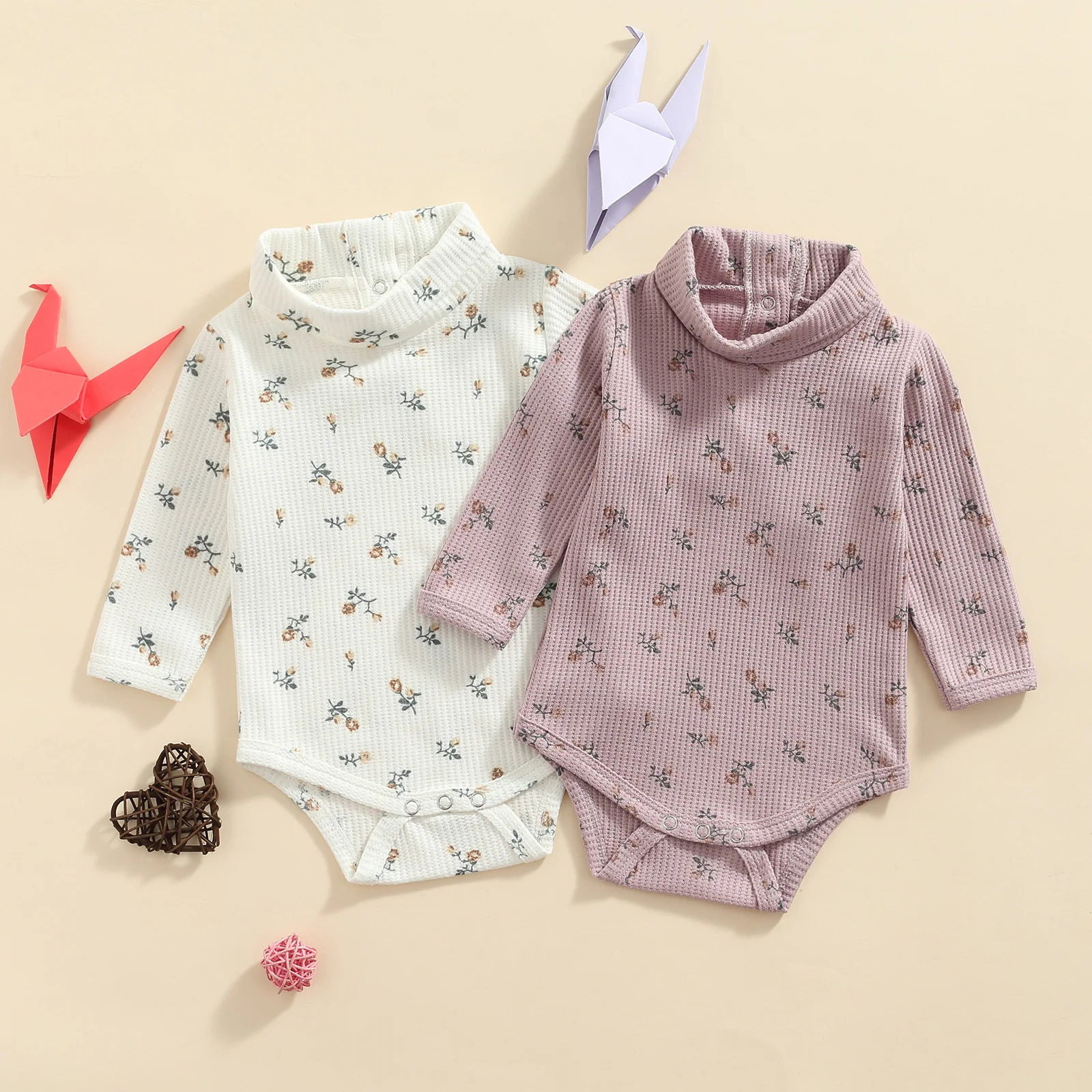 

Baby Girl’s Casual Long Sleeve Romper Fashion Floral High Collar Pullover Triangle Jumpsuits