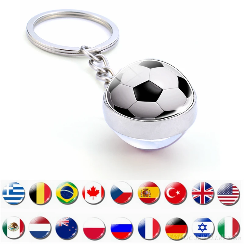 

Soccer Keychain Double Side Glass Ball Pendant Top World Countries Flag Keyrings Jewelry National Football Gift Dropshipping