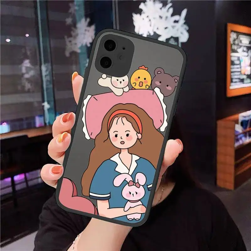 

Aesthetic cartoon girl Phone Case For iphone 12 11 8 7 plus mini x xs xr pro max matte transparent cover