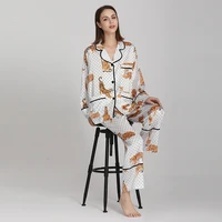 maison gabrielle 2021 fall new polka dot tiger printed pajamas set loungewear sleepwear for women 2 pieces long sleeve pyjama
