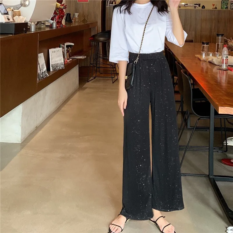 

High Waist Pants Women Loose Casual Full-length Pants New 2020 Spring Summer Elastic Waist Straight Trousers Korean Style