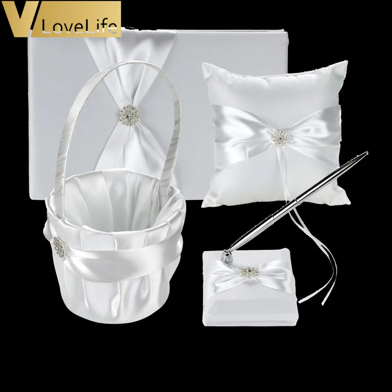 4 шт./компл. Белая лента для гостевой книги с бантом Стразы свадебная церемония