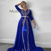 royal blue dubai abaya evening dresses with beaded 2021 a line long prom dresses elegant vintage formal party dress kaftan dress