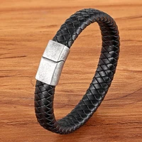 tyo classic vintage stainless steel fashion mens leather bracelet magnetic buckle clasps handmade braided rope charm bangle
