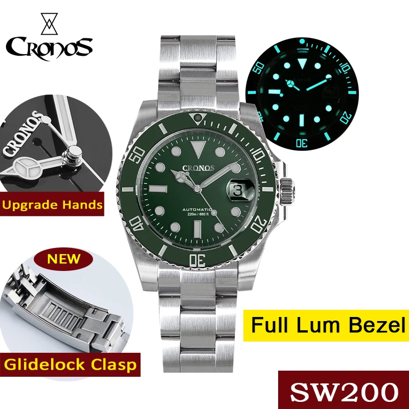 Роскошные мужские часы Cronos Diver из нержавеющей стали браслет SW200 керамическая