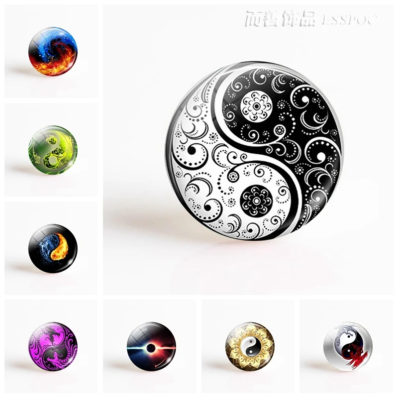 5 шт./лот стеклянные кабошоны Yin Yang Tai Chi 25 мм круглые бусины для самостоятельного