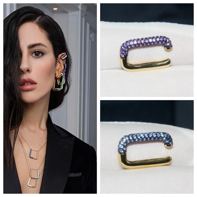 Женские серьги Клипсы из серебра 925 пробы с разноцветным цирконием|Серьги-клипсы| |