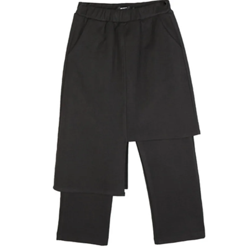 

Original Design Irregular Fake Two Pieces Pants Female Autumn Winter Elastic Waist Woolen Warm Trousers Women