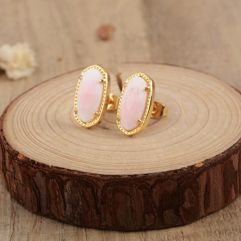pink shell Прямая поставка природные драгоценные камни серьги-гвоздики с шестигранной головкой Сугилита черный агат оболочки серьги Kendra бирюзой Для женщин серьги особый подарок, доска для записей - Окраска металла: pink shell