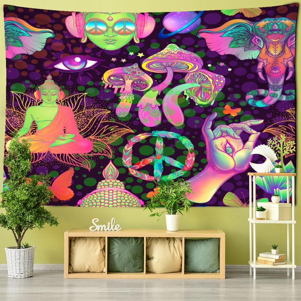 

Psychedelic Mushroom Tapestry Bedroom Trippy Wall Hanging Boho Decor Psychedelic Hippie Plant Starry Night Room Home Decor