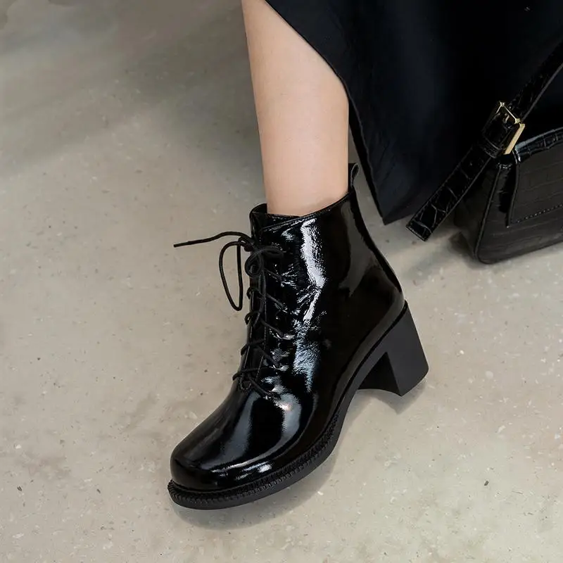 Beli Krazing Pot Alami Kulit Sapi Sepatu Hak Tinggi Ujung Bulat College Desain Pesta All-Match Street Fashion Gaya Preppy Pergelangan Kaki Sepatu L8f1