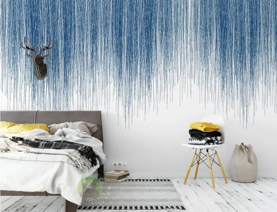 3D Скандинавская ручная роспись синие полосатые обои настенная креативная