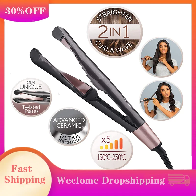 

2021 новые бигуди для волос и выпрямитель 2 в 1 спиральная волна щипцы для завивки волос профессиональная машинка для стрижки волос, выпрямите...