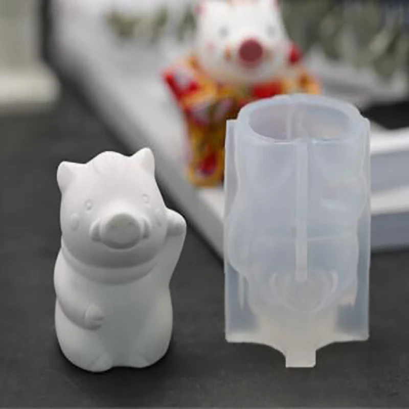 pig 3D Пышное сердце силиконовая форма для ручной работы геометрический медведь полимерные инструменты DIY медведь каваи эпоксидная смола кошка ювелирные изделия Кролик свинка Ремесло Новинка - Цвет: pig
