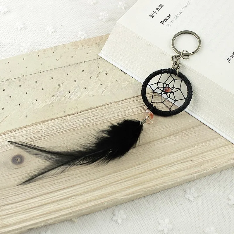 Брелок для ключей Ловец снов ручная работа с черными перьями креативный подарок