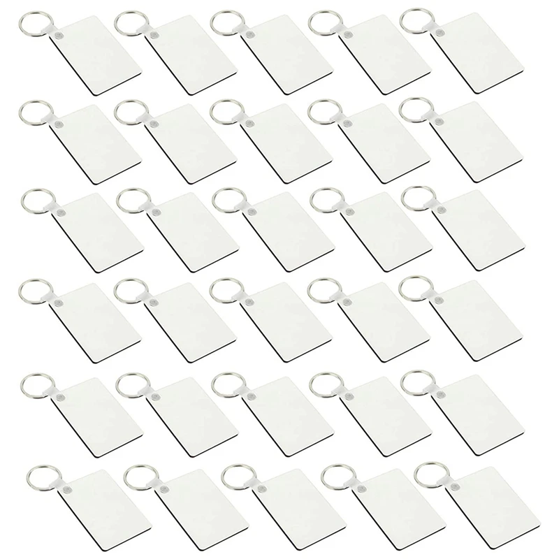 

30Pcs Wooden Hardboard Keychains Blank Rectangle MDF Keychains Sublimation Heat Transfer Keychains Kit Jewelry Making