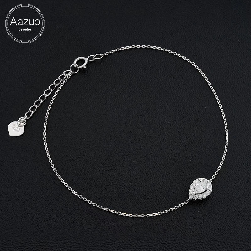 

Aazuo 100% 18K White Gold Real Water Drop Diamonds Pyriform Bracelet For Women Birthday Party Chain 18CM Au750