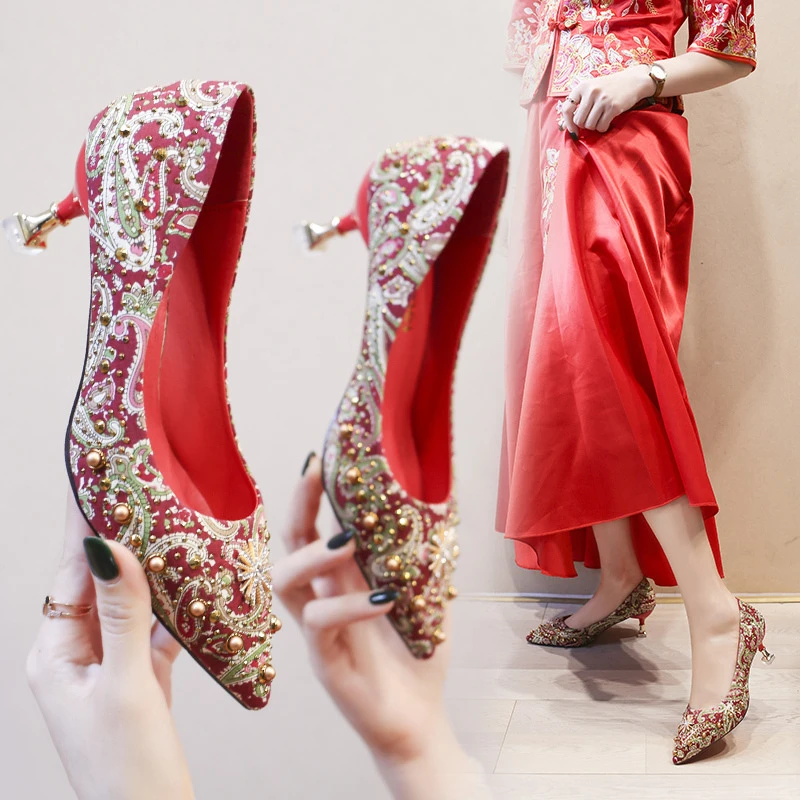 

Женские туфли-лодочки на высоком каблуке, красные туфли-лодочки для кровати, летняя обувь для подружки невесты, свадьбы, вечеринки, женские ...