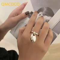 qmcoco ins fashion silver color rings for women creative simple water drop pendant geometric trendy party jewelry gifts