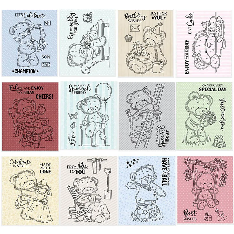 3x4 дюйма Мишки Тедди любят праздновать фразы прозрачные штампы для скрапбукинга