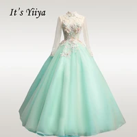 its yiiya wedding dress high collar long sleeve bridal dresses plus size robe de mariee beading lace wedding ball gowns ch131