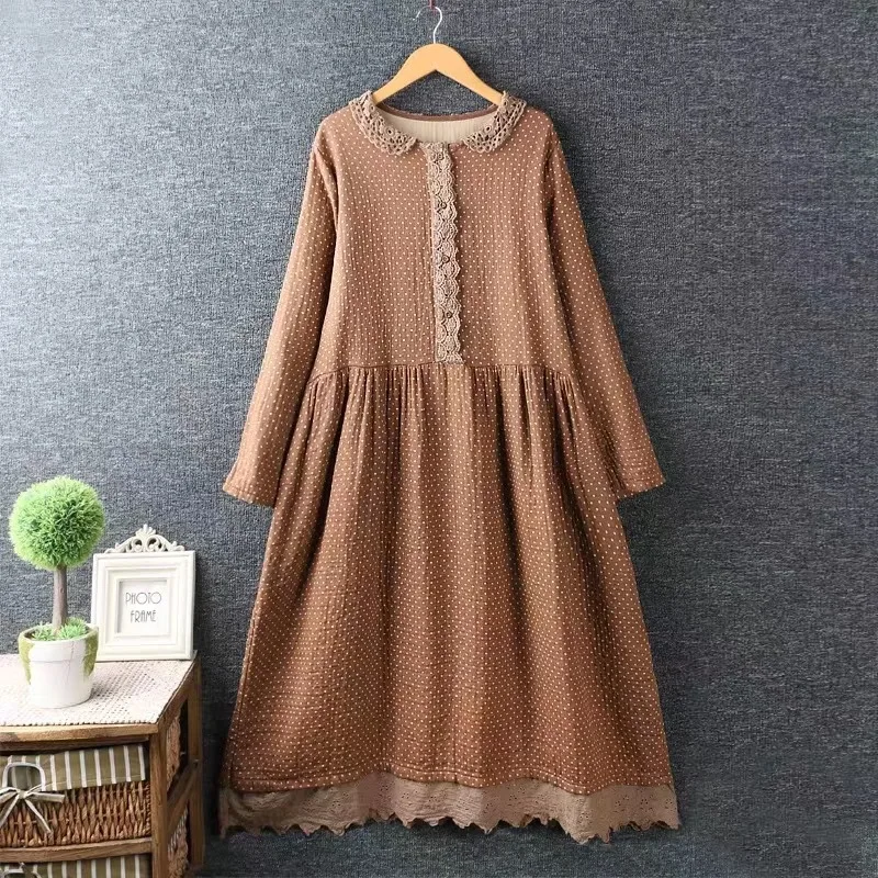 Осень/Зима 2019 новое качественное женское плотное многослойное Хлопковое платье