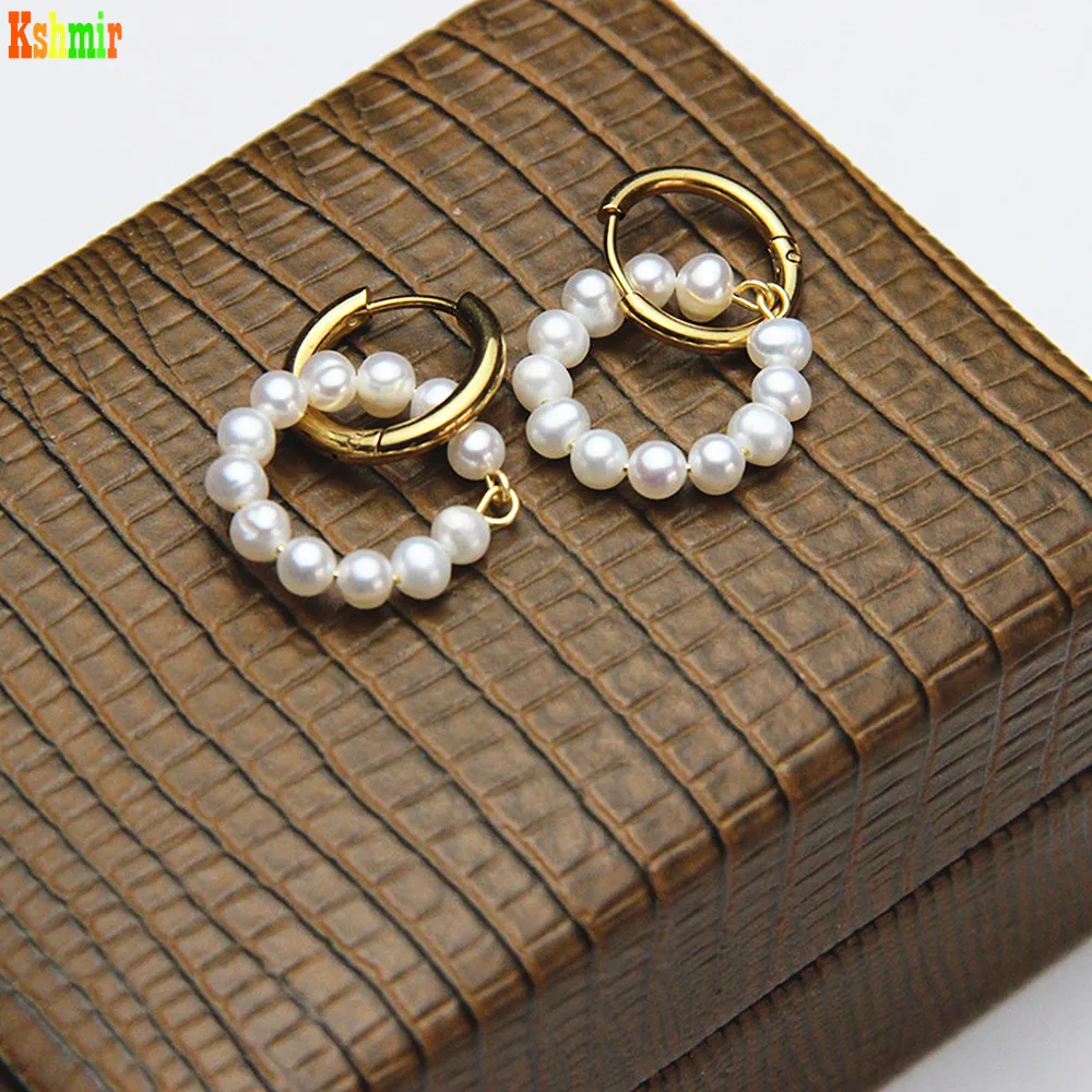 

Kshmir Temperament Retro Earrings Modeling Circle Baroque Freshwater Pearl Design Pearl European and American Geometric Women