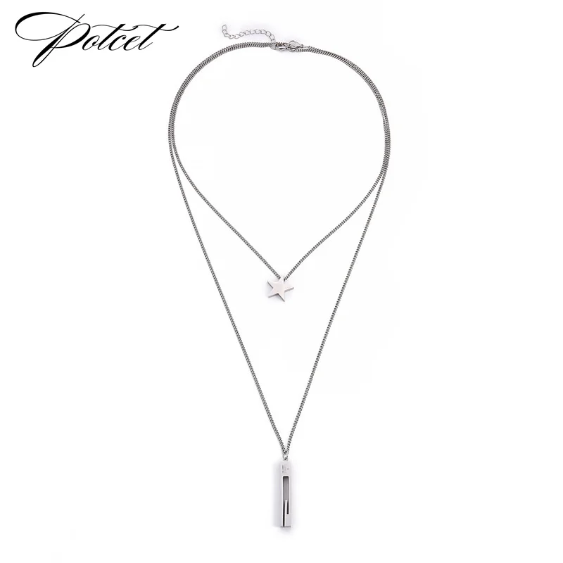 

POTCET Unisex Stainless Steel Pentagram Letter Titanium Steel Necklace Pendant Geometric Fashion Hip Hop Party Jewelry