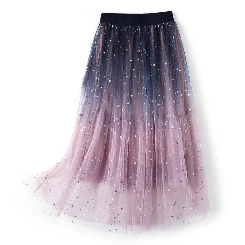 

Fashion Pleated Skirts Womens Elegant Faldas Casual Mesh Tulle Long Skirts Female Streetwear Spring Summer A-Line Skirts Q3906