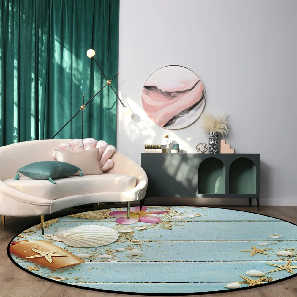 Ракушки морские звезды цветы круглая ковровая Чистка сверхмягкий ковровый