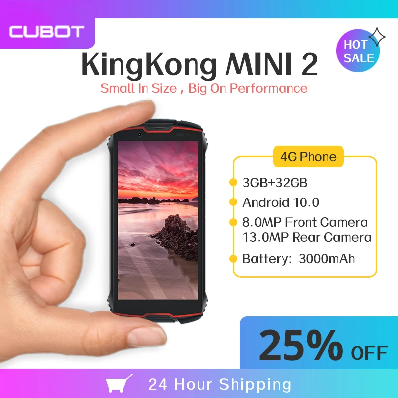 Смартфон Cubot KingKong MINI 2, 3 + 32 ГБ, 4G, LTE, 4 дюйма, 2 SIM-карты, 13 МП - изображение