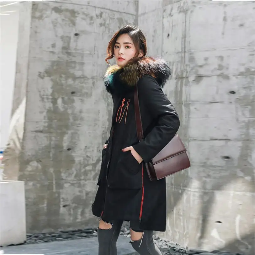 Зимняя Модная брендовая большая парка с капюшоном и воротником из натурального