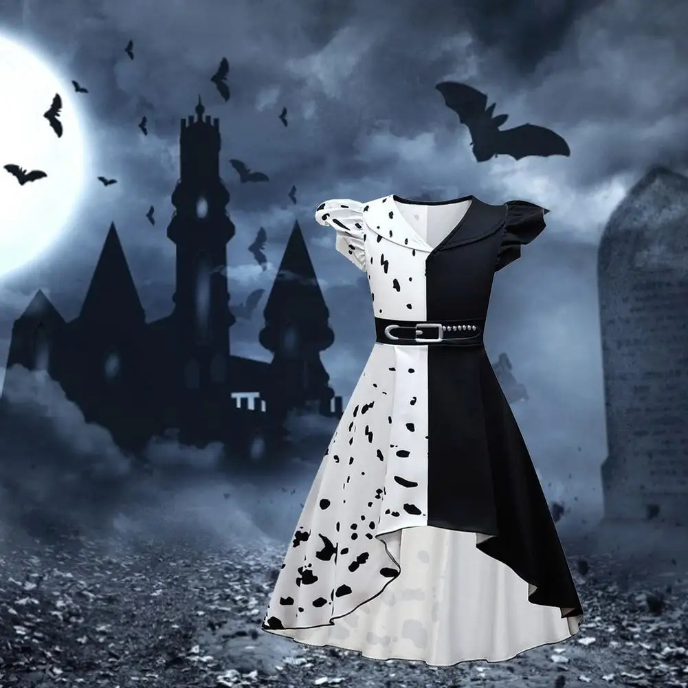 Детские платья принцессы краеллы костюмы для косплея детское черно-белое платье