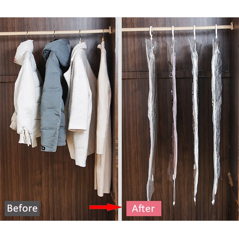 Подвесная компрессионная сумка для одежды прозрачная большая толстая пуховая