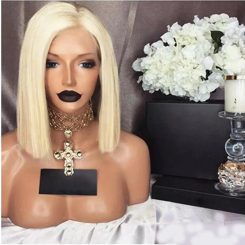 613 # светлый короткий Боб прямые волосы натуральный волос с ребенком без клея