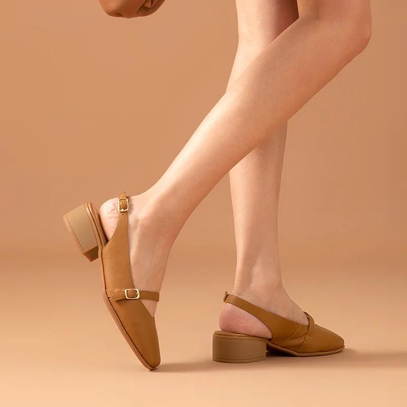 BeauToday/женские босоножки из телячьей кожи с квадратным носком и ремешком на пятке