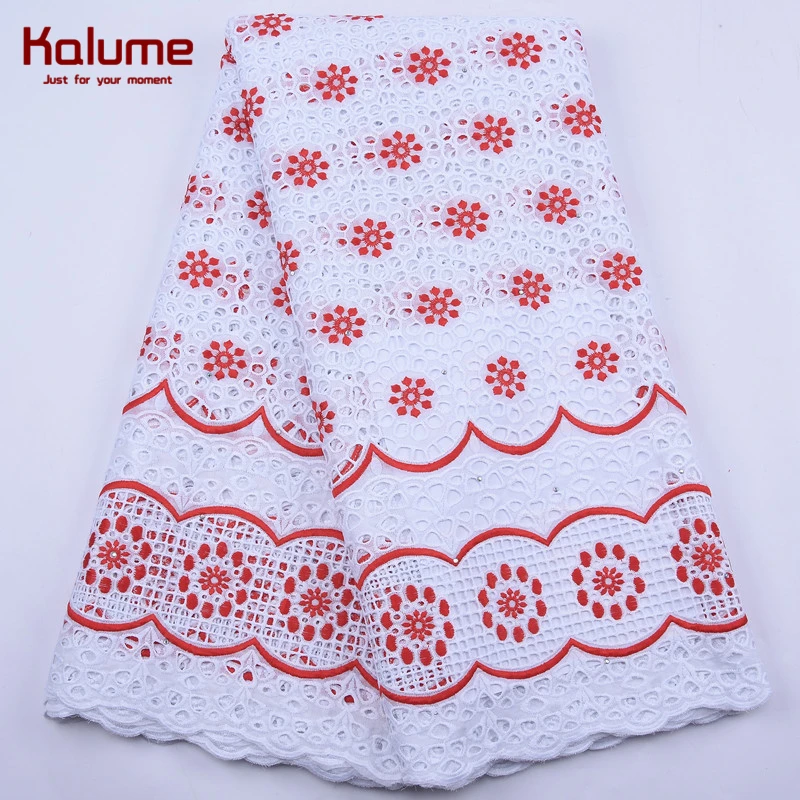 

Kalume Newest African Swiss Cotton Lace Fabric Blue Nigerian Swiss Voile Lace In Switzerland Stones Cotton Fabric For DressF1931