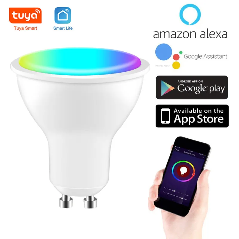 

Tuya GU10 Smart LED светильник Точечный светильник RGB + CW умный светильник лампочка WiFi смарт-лампы голос App дистанционного Управление светильник для ...