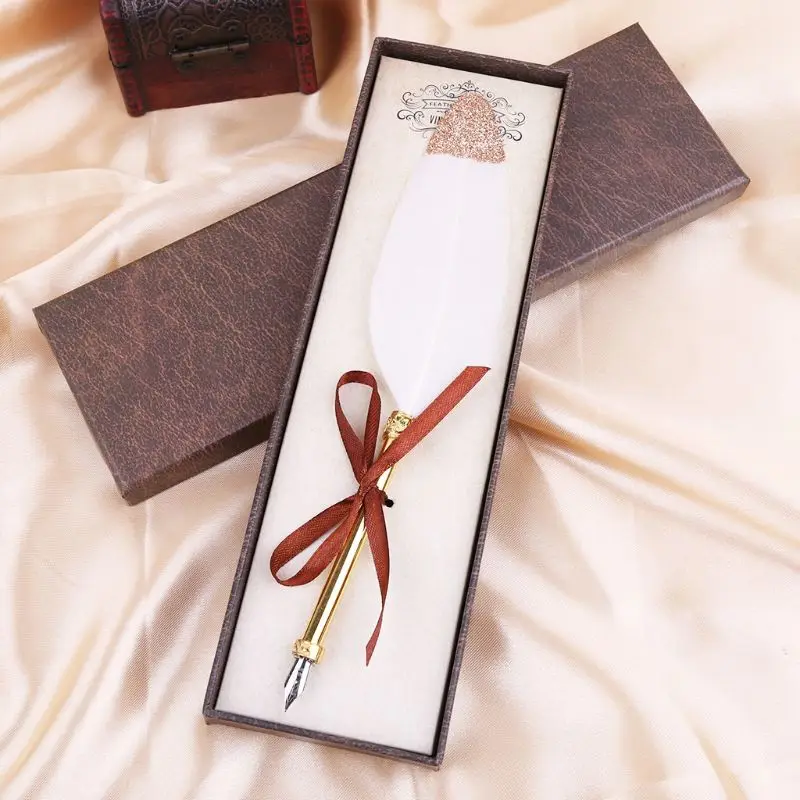 Винтажная перьевая ручка с белым пером каллиграфические принадлежности для