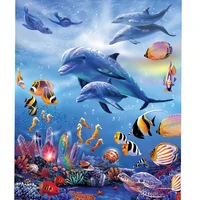 full 5d diy diamond painting cross stitch kits diamond embroidery sea world dolphins and fish picture mosaic pattern home decor